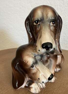 Vintage Nippon Yoko Boeki Basset Hound Figurine Mid Century Japan Clover Mark 5”